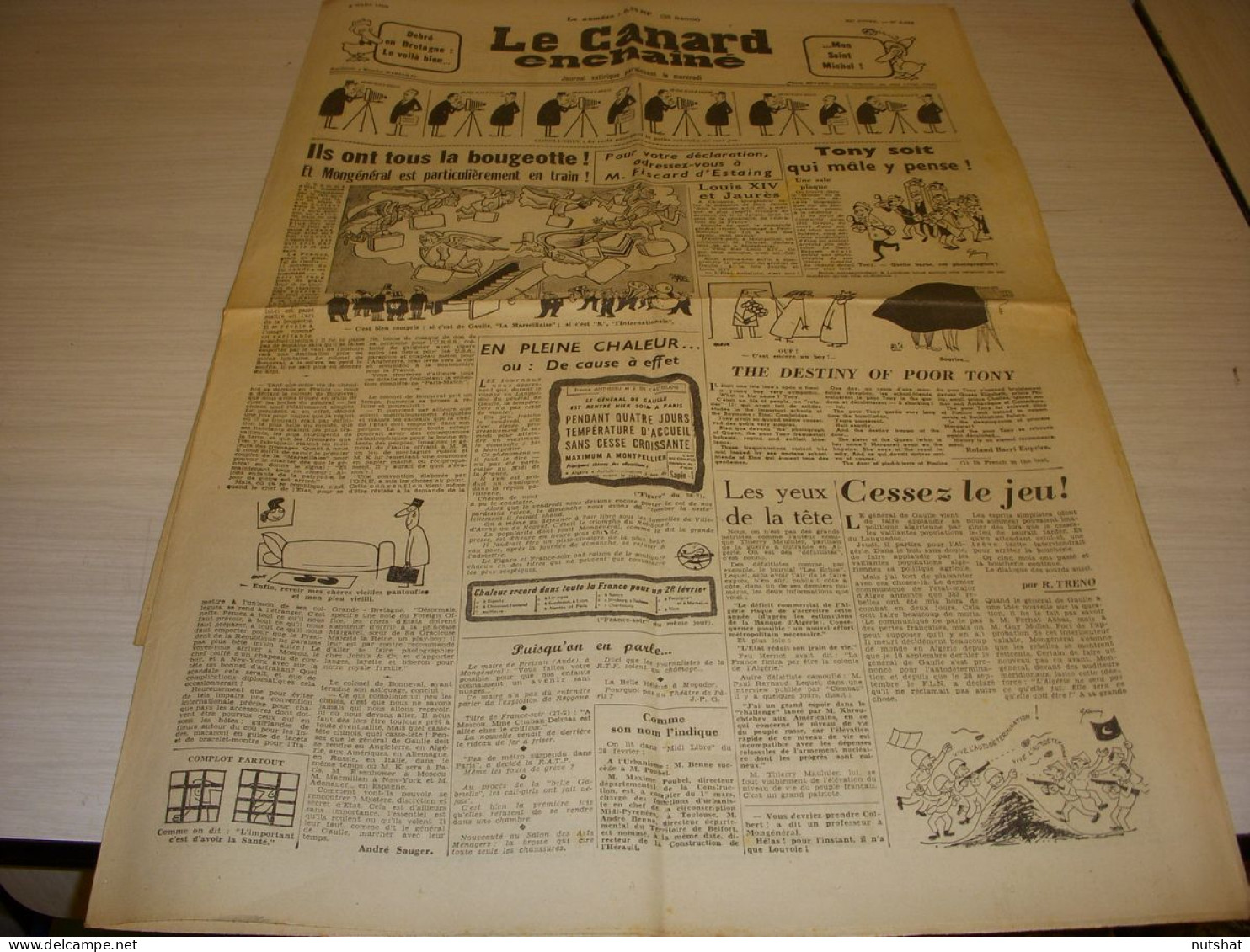 CANARD ENCHAINE 2054 02.03.1960 Fernand RAYNAUD COMEDIE FRANCAISE ESCANDE HIRSCH - Politics