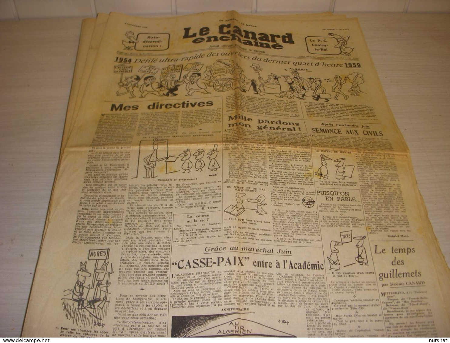 CANARD ENCHAINE 2037 04.11.1959 L'ALGERIE De 1954 A 1959 AUTANT-LARA MITTERRAND - Politiek