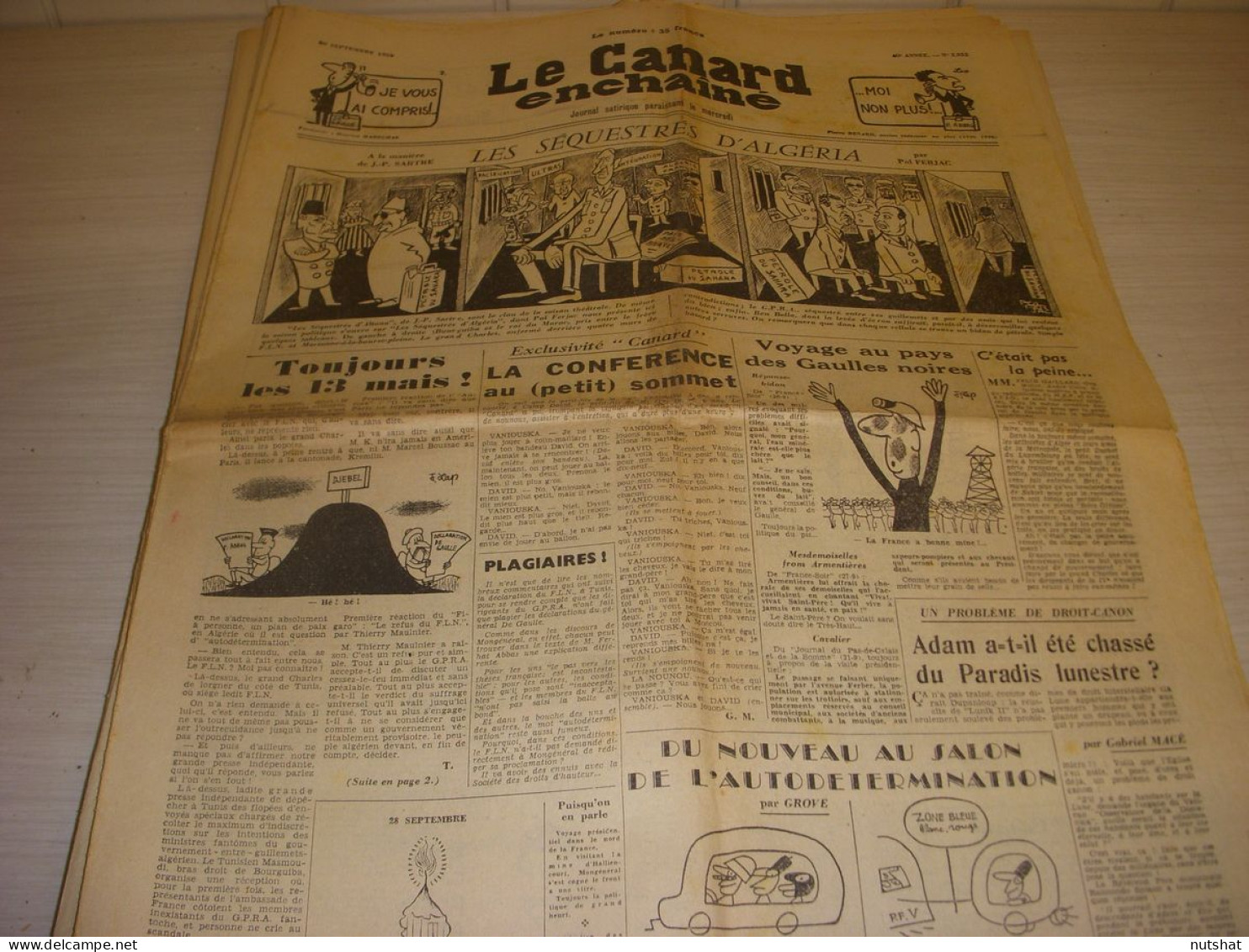 CANARD ENCHAINE 2032 30.09.1959 Jean Paul SARTRE Hank SEARLS Le BALAJO - Politica