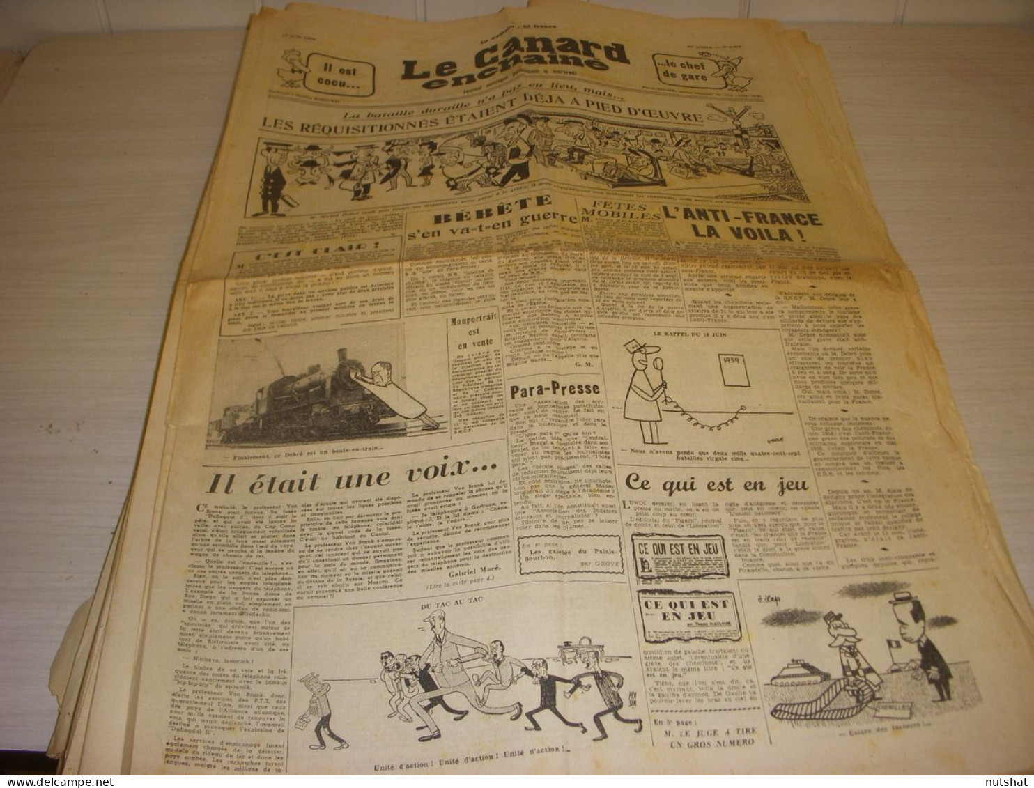 CANARD ENCHAINE 2017 17.06.1959 GREVE SNCF Bernard MEGRINE Leon ZITRONE - Politica