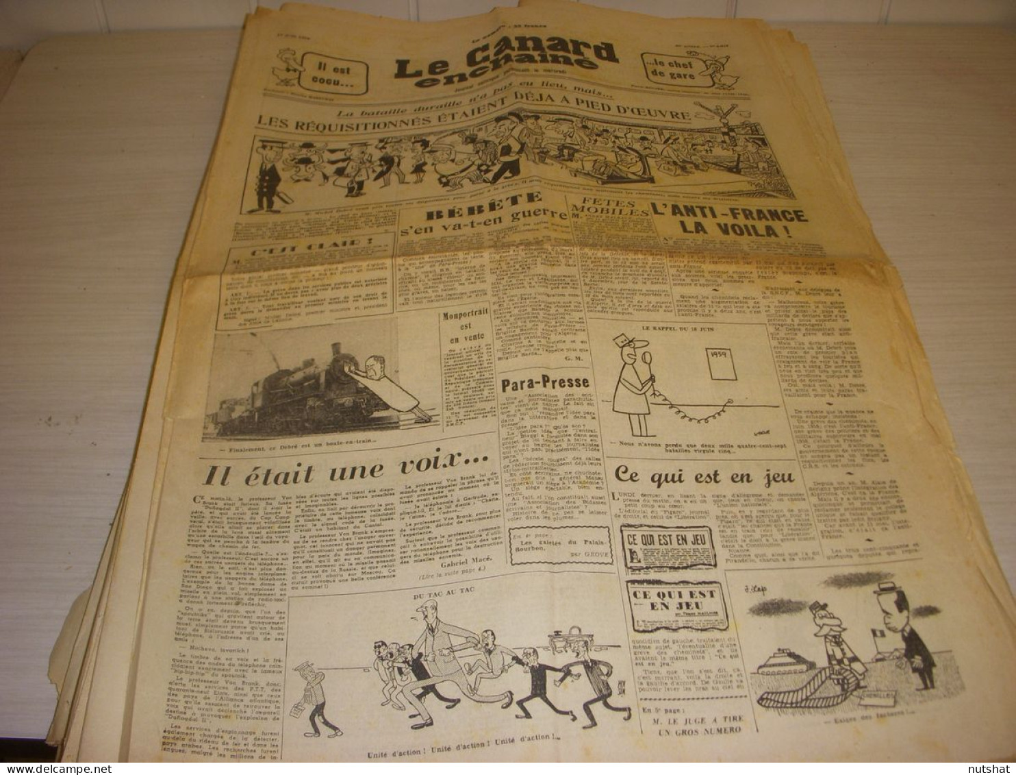 CANARD ENCHAINE 2017 17.06.1959 GREVE SNCF Bernard MEGRINE Leon ZITRONE - Política