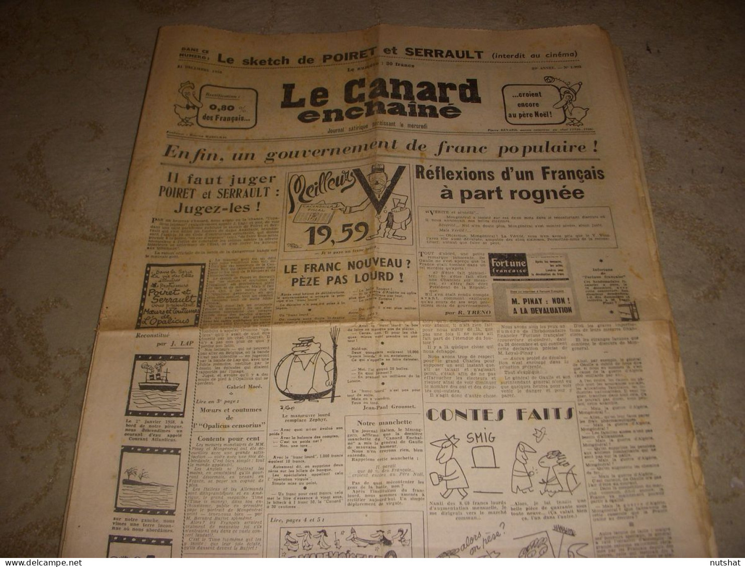 CANARD ENCHAINE 1993 31.12.1958 SKETCH POIRET SERRAULT ANNEE 58 Par Le CANARD - Politica