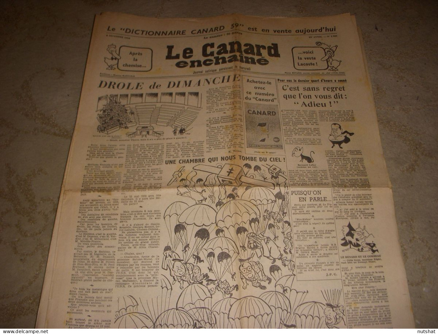 CANARD ENCHAINE 1989 03.12.1958 Charles BOYER Les CAPRICES De MARIANNE F GREGH - Politique