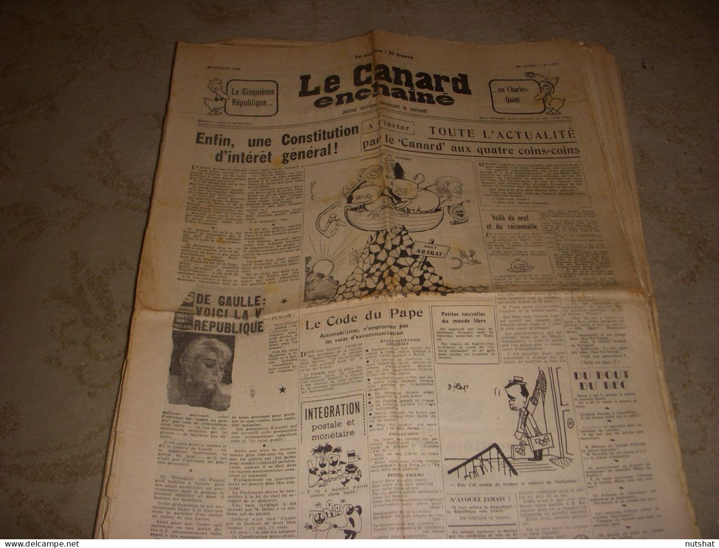 CANARD ENCHAINE 1971 30.07.1958 PETROLE Dans La BRIE AUDIBERTI Vital GAYMAN - Politica