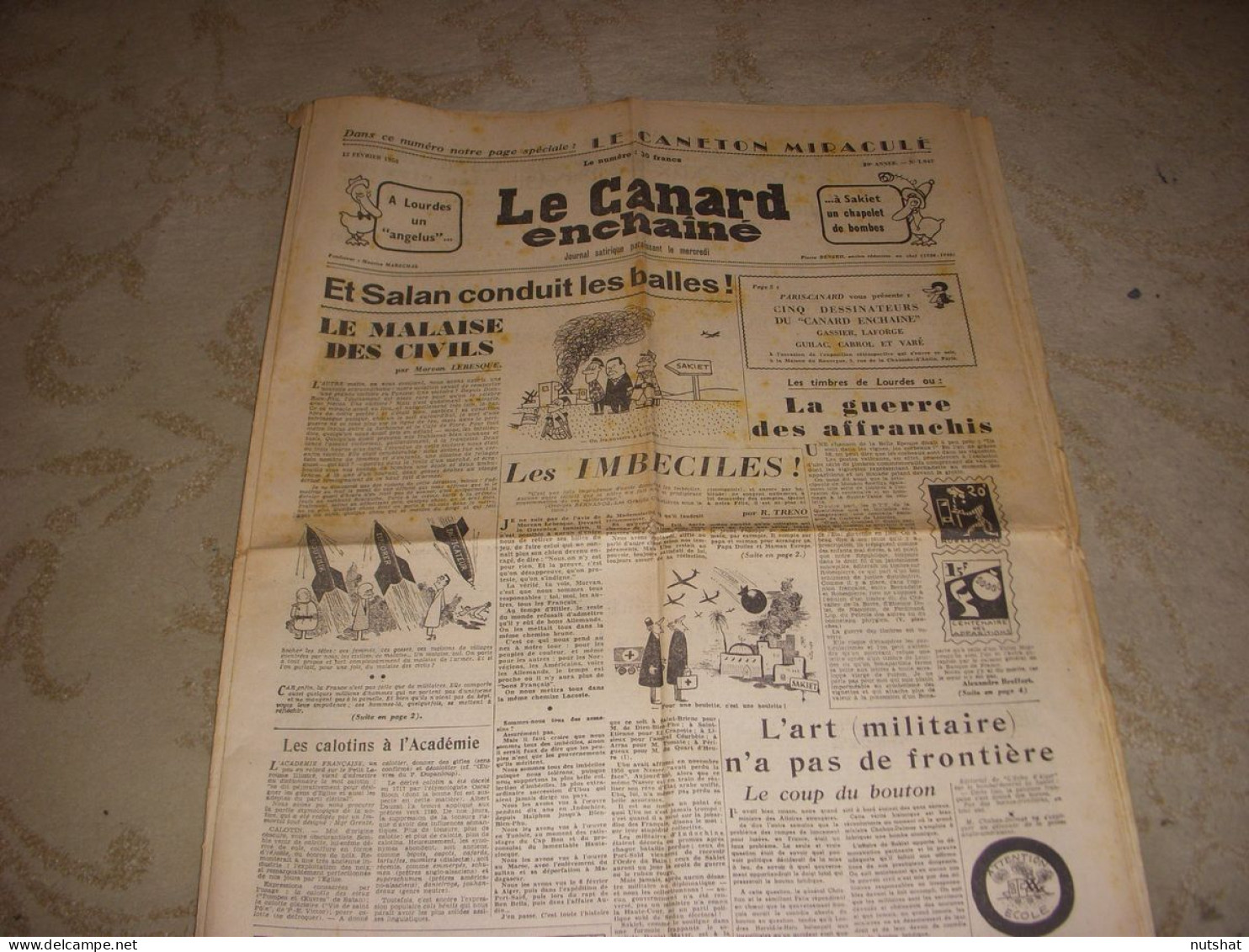 CANARD ENCHAINE 1947 12.02.1958 General SALAN Cecil B De MILLE Les DESSINATEURS - Politik