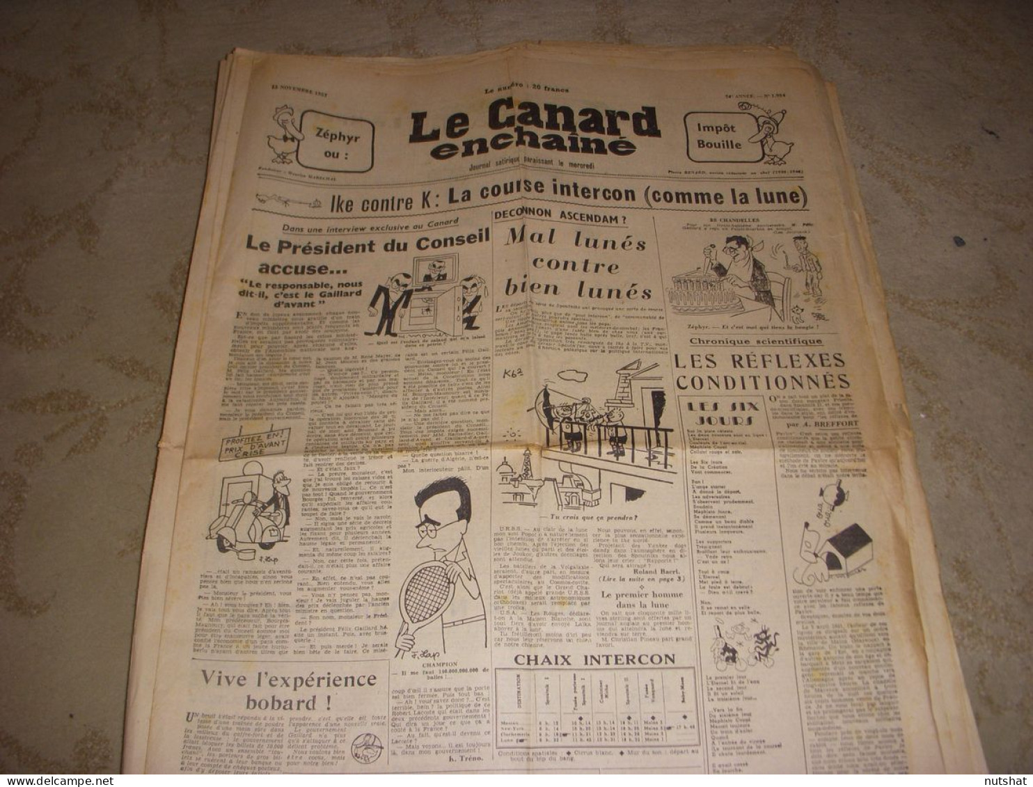 CANARD ENCHAINE 1934 13.11.1957 CYCLISME VELODROME REGLEMENT 6 JOURS De PARIS - Politics