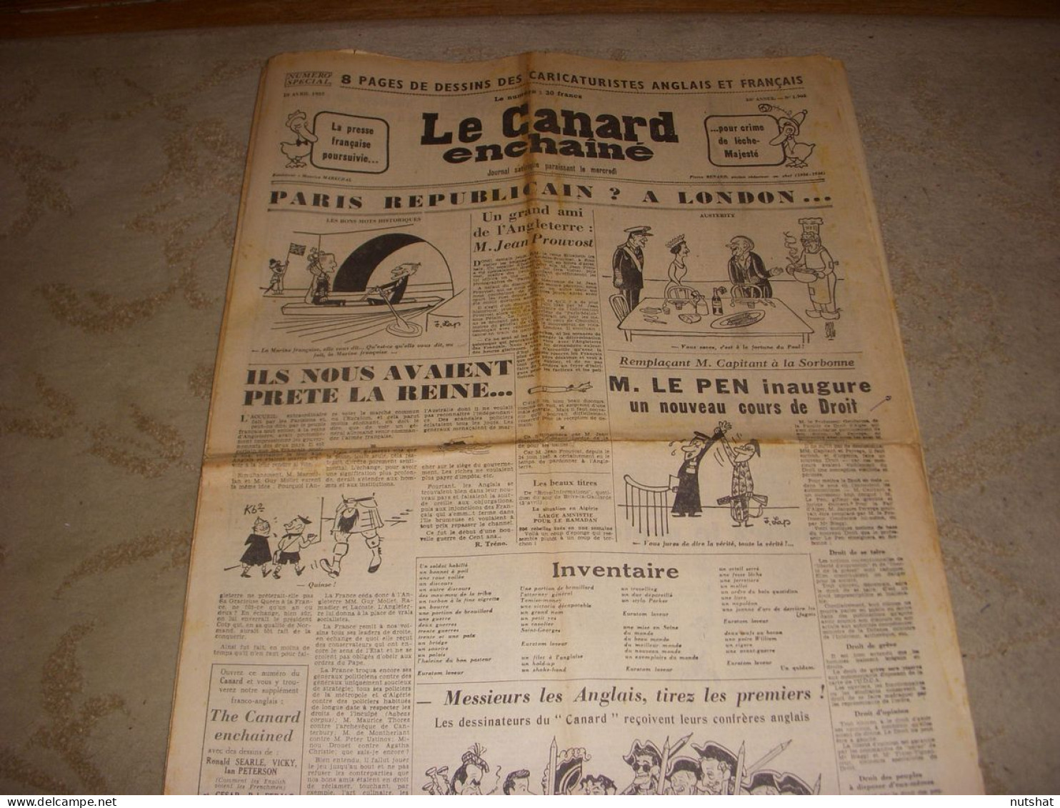 CANARD ENCHAINE 1903 10.04.1957 CINEMA LA GARCONNE THEATRE STEINBECK - Politiek