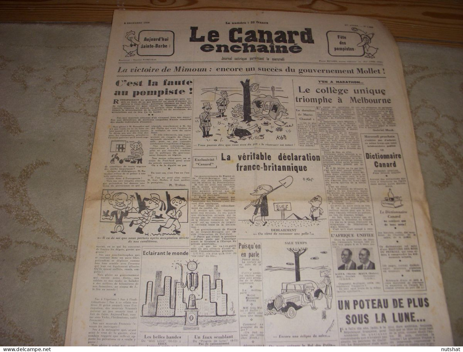 CANARD ENCHAINE 1885 05.12.1956 JO MELBOURNE MIMOUN La CHANSON FRANCAISE - Política
