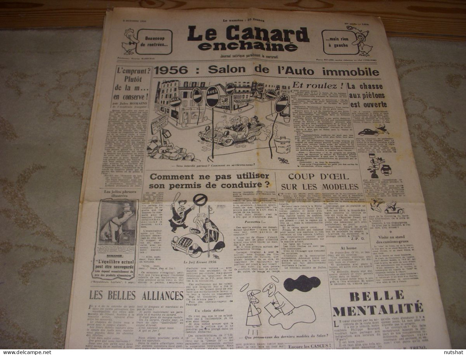 CANARD ENCHAINE 1876 03.10.1956 Valentine WARREN Le CANARD Au SALON De L'AUTO - Politique