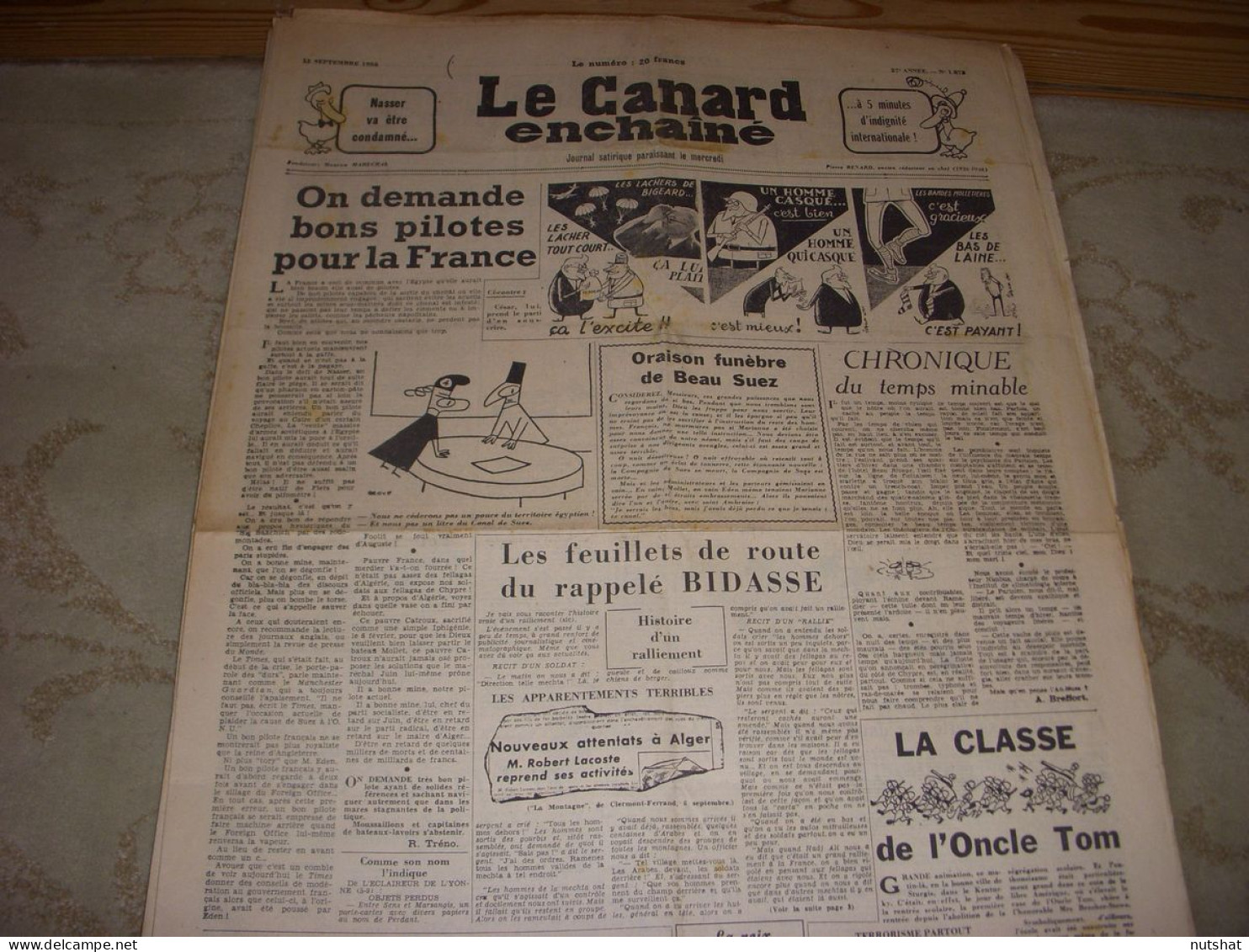 CANARD ENCHAINE 1873 12.09.1956 Roland DORGELES Paul RICARD BLEUSTEIN BLANCHET - Politics