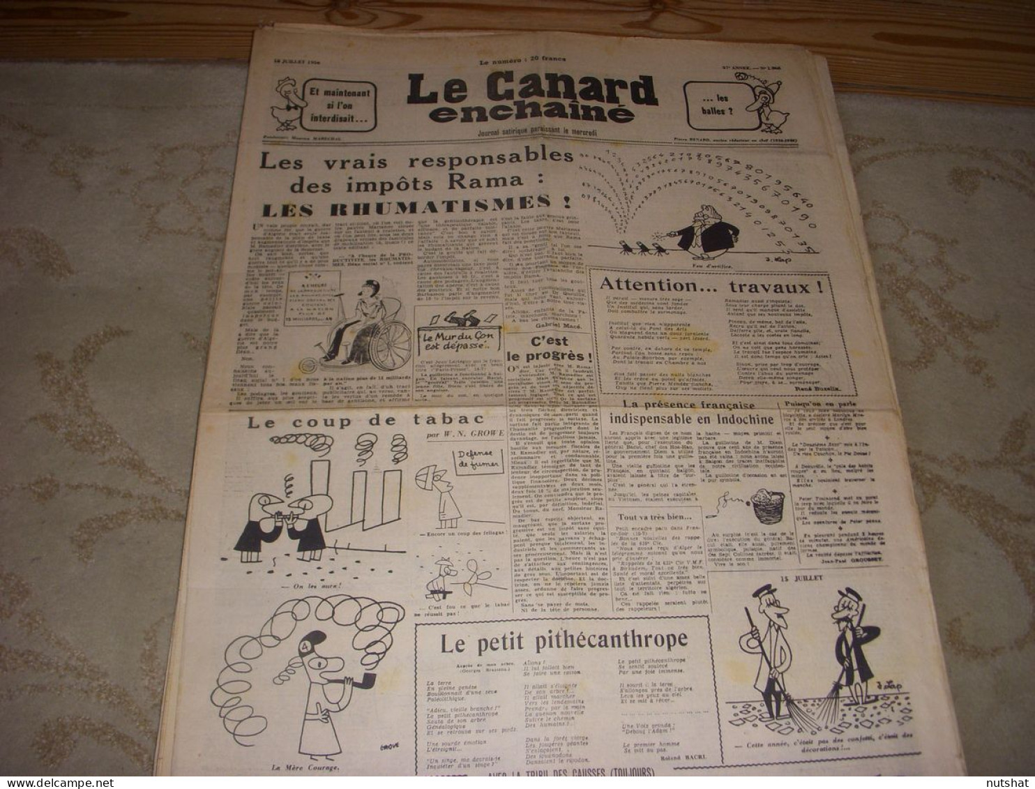 CANARD ENCHAINE 1865 18.07.1956 Andre MARTEL Les IMPOTS RAMADIER Claude ORCIVAL - Politik