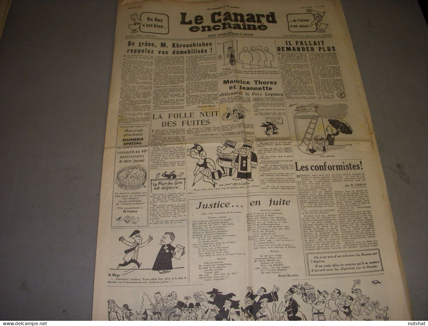 CANARD ENCHAINE 1857 23.05.1956 KHROUCHTCHEV MAURICE THOREZ PROCES Des FUITES - Politics