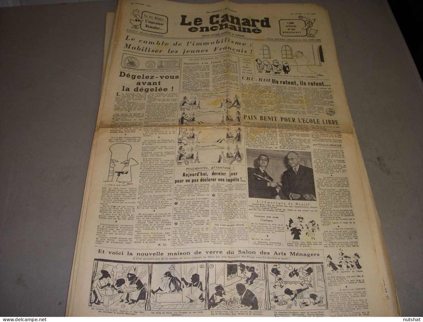 CANARD ENCHAINE 1845 29.02.1956 GORKI MINOU DROUET BLAISE CENDRAS PEINE De MORT - Política