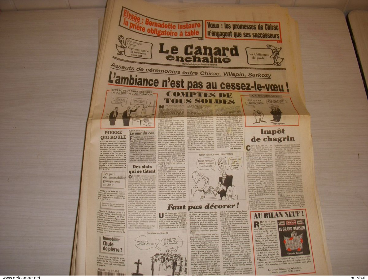 CANARD ENCHAINE 4446 11.01.2006 CHIRAC VILLEPIN SARKOZY KLARSFELD MITTERRAND - Politiek