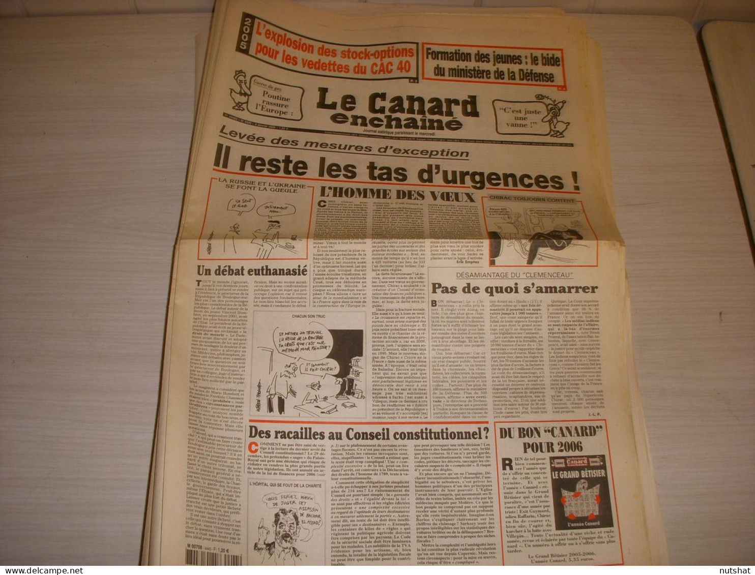 CANARD ENCHAINE 4445 04.01.2006 STOCK OPTIONS POUTINE USHUAIA HULOT Eric RAOULT - Politique