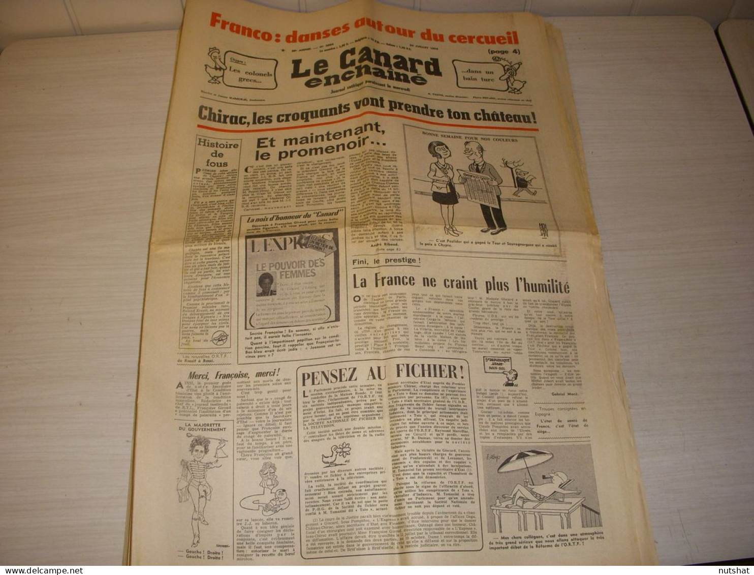 CANARD ENCHAINE 2804 24.07.1974 ESPAGNE MORT FRANCO Sacha GUITRY Maurice DRUON - Política