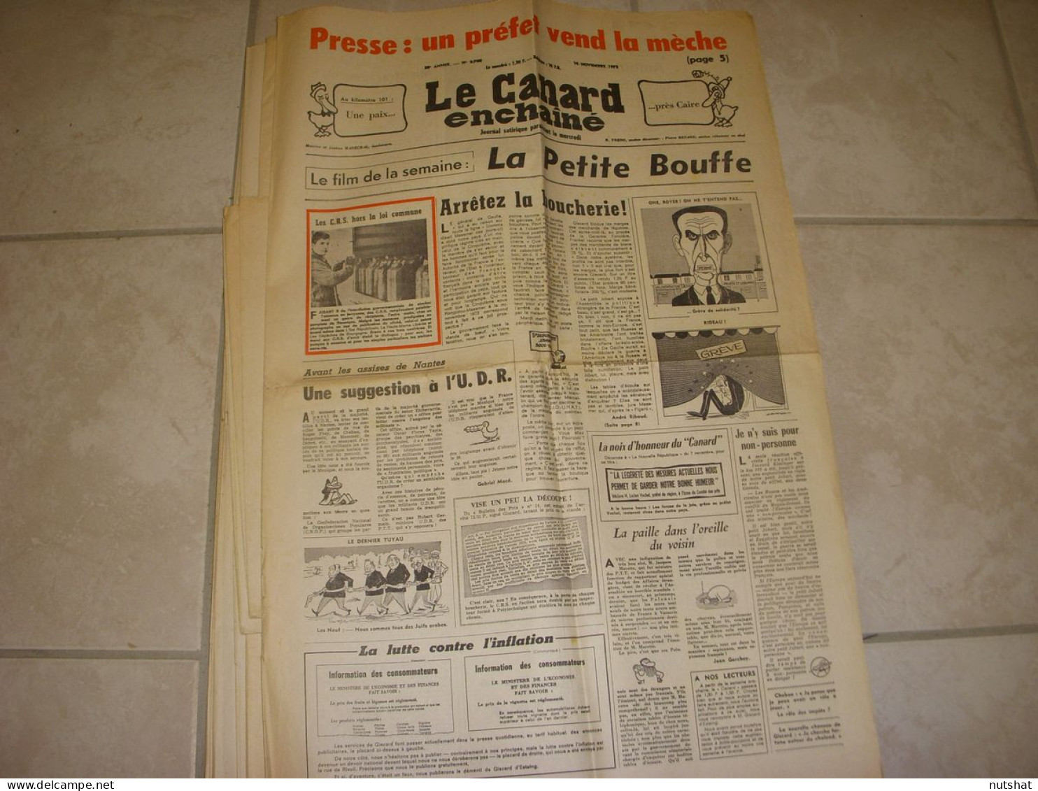 CANARD ENCHAINE 2768 14.11.1973 Maurice DRUON STRIPTEASE Cora VAUCAIRE WATKINS - Politique