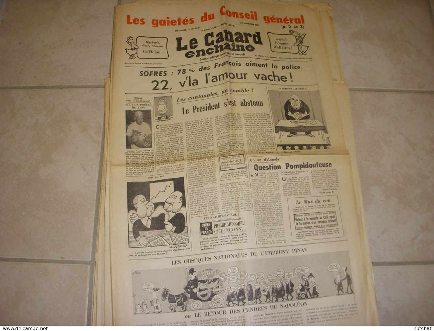 CANARD ENCHAINE 2761 26.09.1973 Ingmar BERGMAN Jean ANOUILH Alain DELON MOISAN - Politik