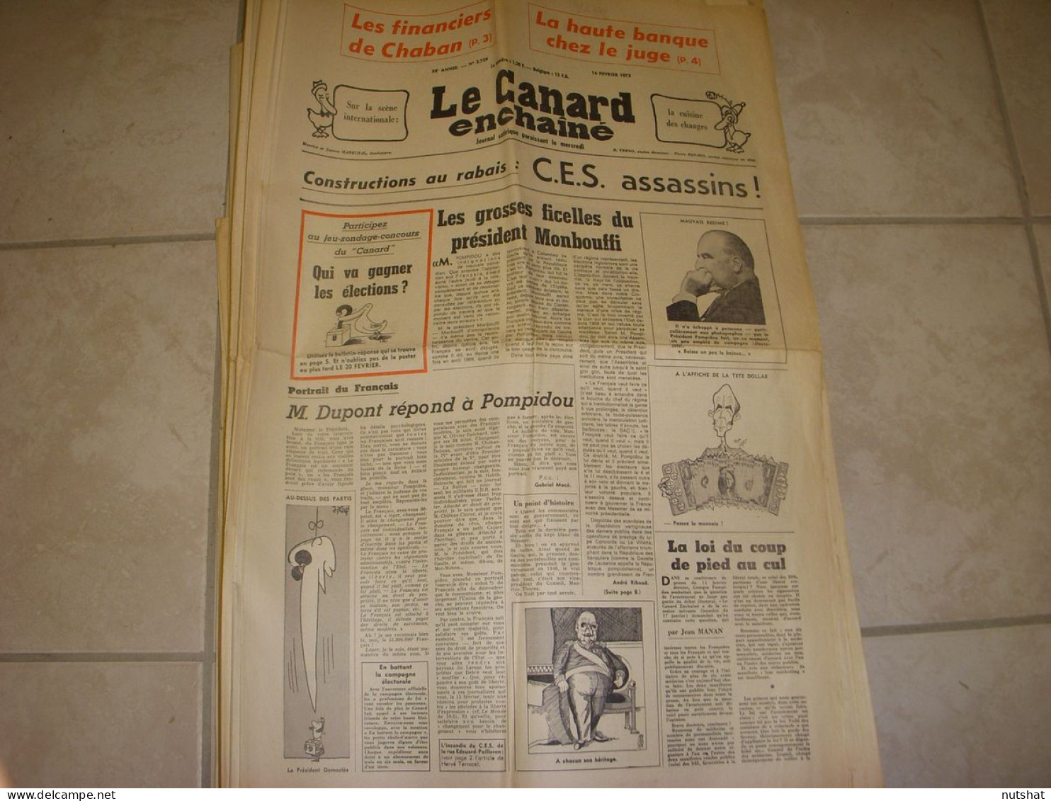 CANARD ENCHAINE 2729 14.02.1973 THEATRE DAUNOU Gabriel DOMENECH Dino RISI MOISAN - Politiek