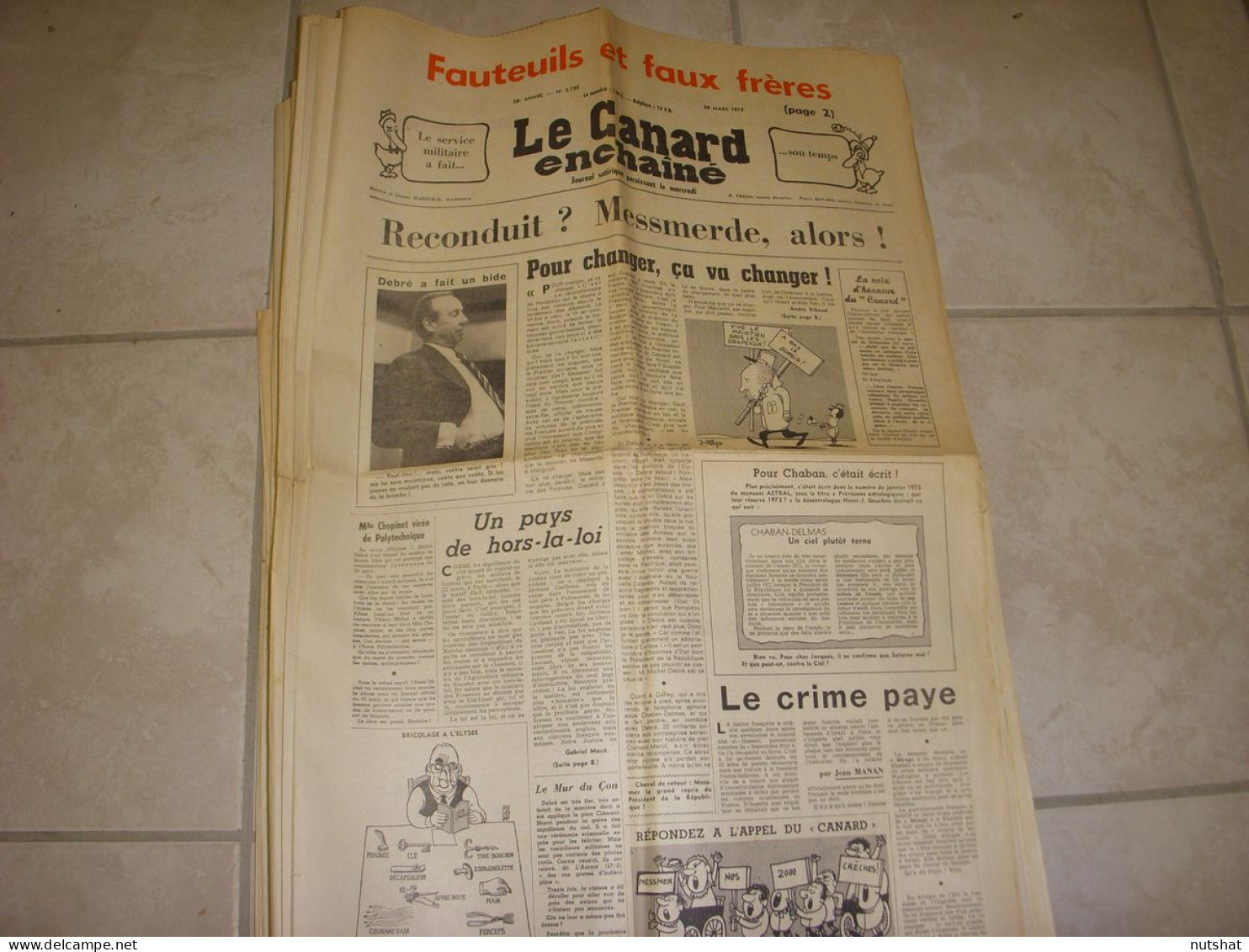 CANARD ENCHAINE 2735 28.03.1973 Georges WILSON Philippe LABRO Jean Paul BELMONDO - Política