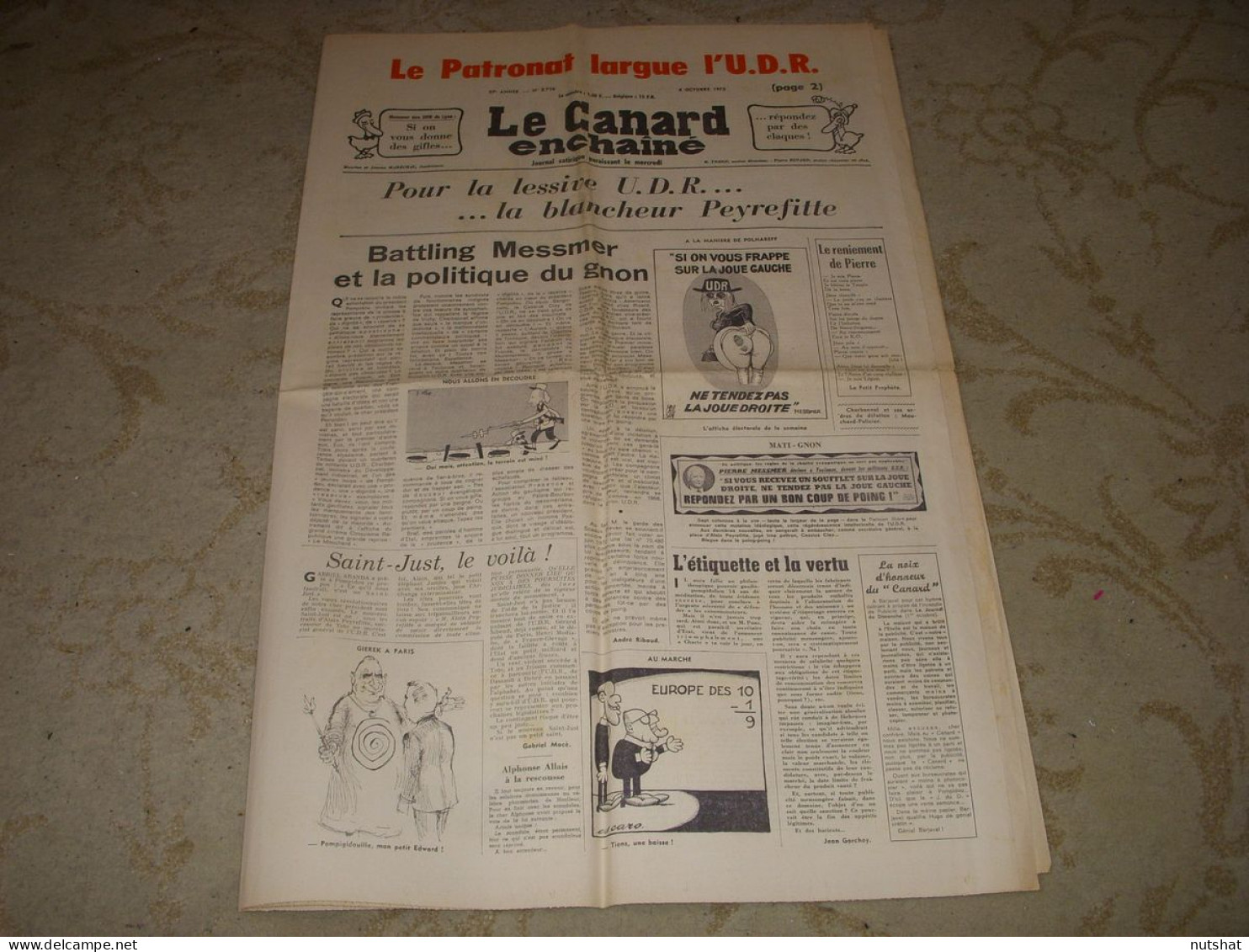 CANARD ENCHAINE 2710 04.10.1972 Jean ANOUILH Roger PIGAUT Gaston BOUTHOUL - Politik