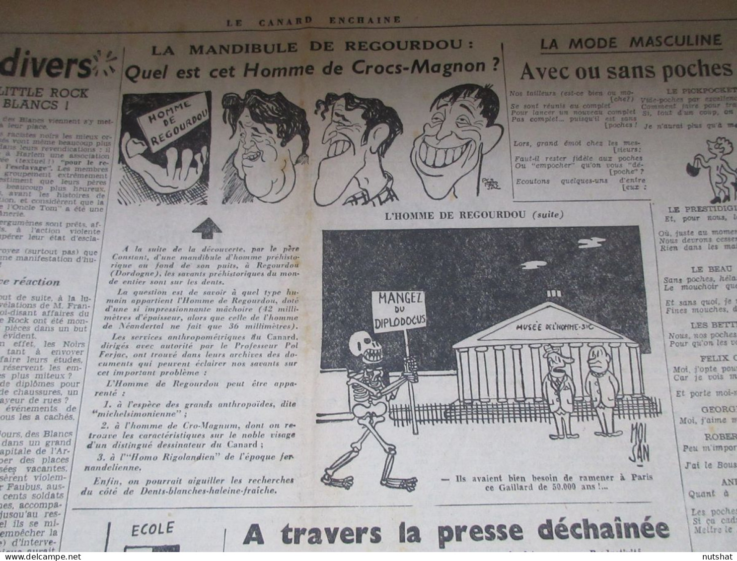 CANARD ENCHAINE 1928 02.10.1957 ARKANSAS BAMAKO La MANDIBULE De REGOURDOU - Politics