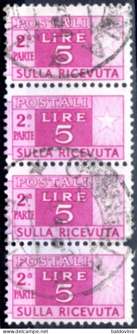 Italia 1946 Pacchi Postali 2^ Parte 5 £. Striscia Di 4 - 100 £. In Coppia - Fil. Ruota Alata - Pacchi Postali