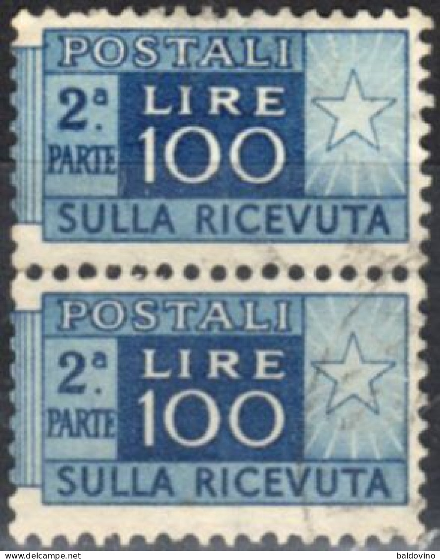 Italia 1946 Pacchi Postali 2^ Parte 5 £. Striscia Di 4 - 100 £. In Coppia - Fil. Ruota Alata - Paketmarken