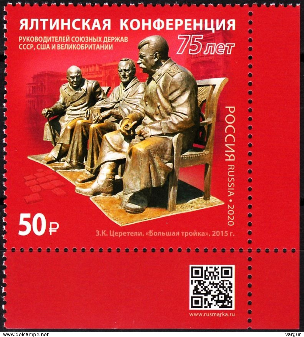 RUSSIA 2020-10 World War II. Yalta Conference. Sculpture History. QR CORNER, MNH - 2. Weltkrieg