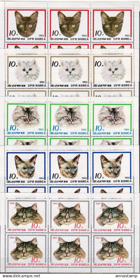 North-Korea MNH Set Of 5 Minisheets - Domestic Cats