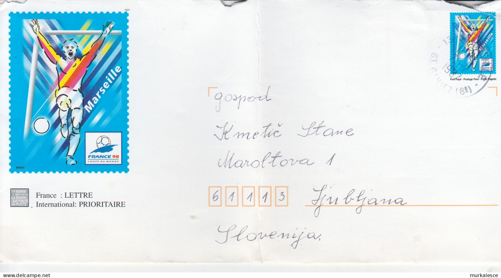 9406 --- LETTER   FRANCE    98    COUPE  DU  MONDE    TO  LJUBLJANA   SLOVENIJA - Briefe U. Dokumente