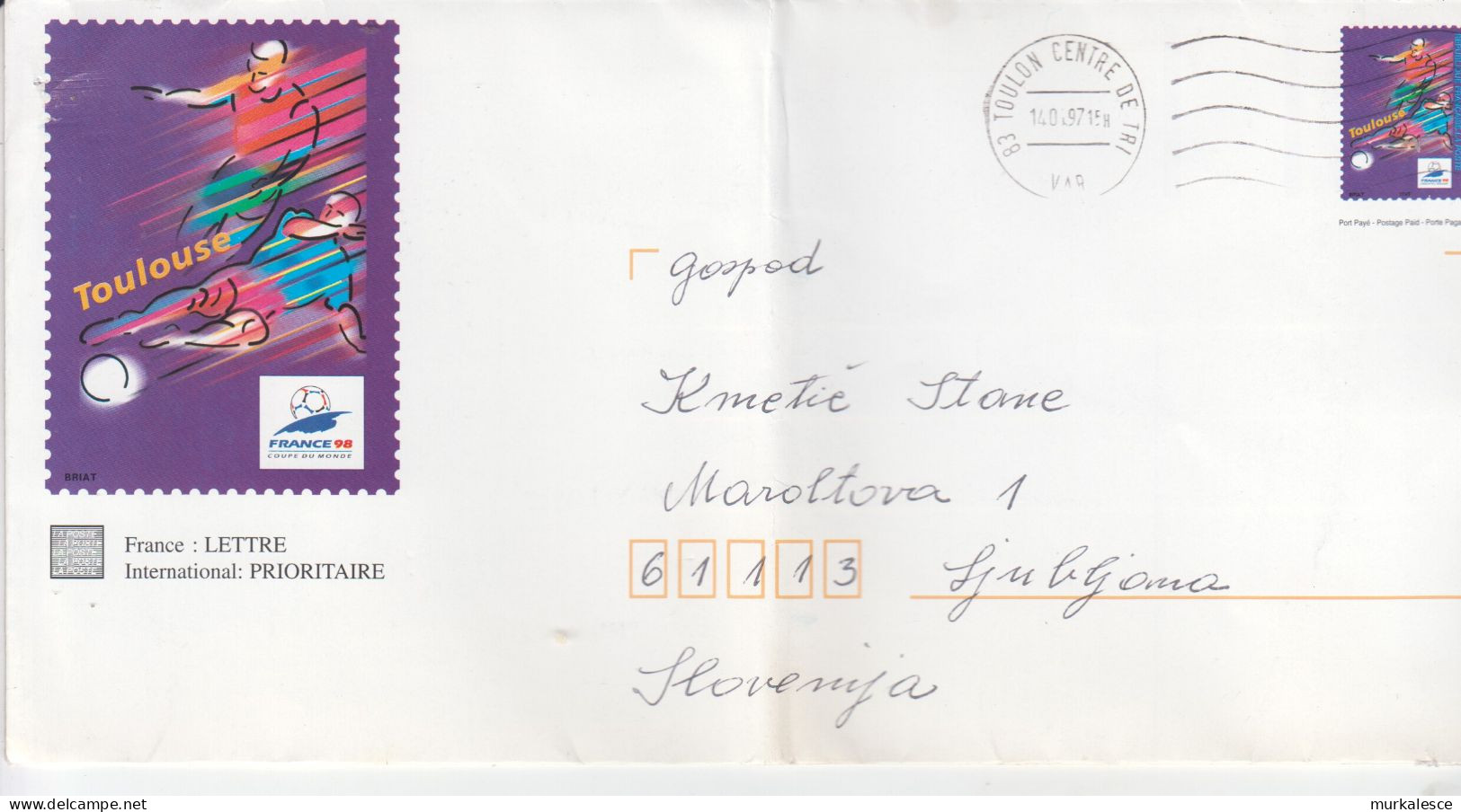 9407 --- LETTER   FRANCE    98    COUPE  DU  MONDE    TO  LJUBLJANA   SLOVENIJA - Briefe U. Dokumente