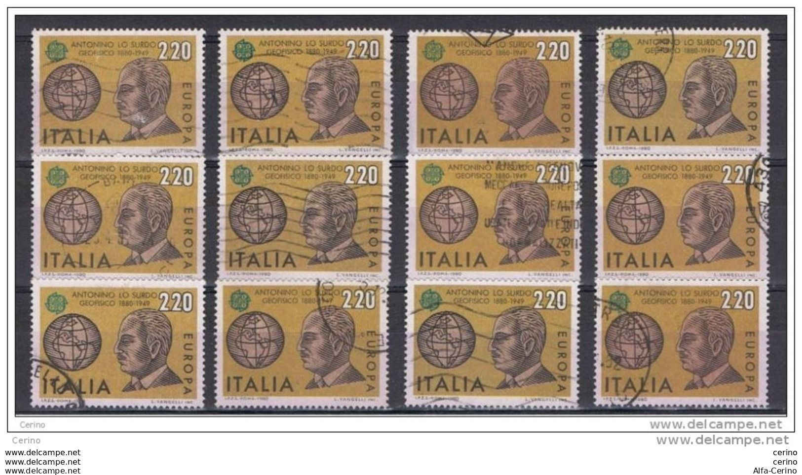 REPUBBLICA:  1980  EUROPA  -  £. 220  POLICROMO  US. -  RIPETUTO  12  VOLTE  -  SASS. 1490 - 1980