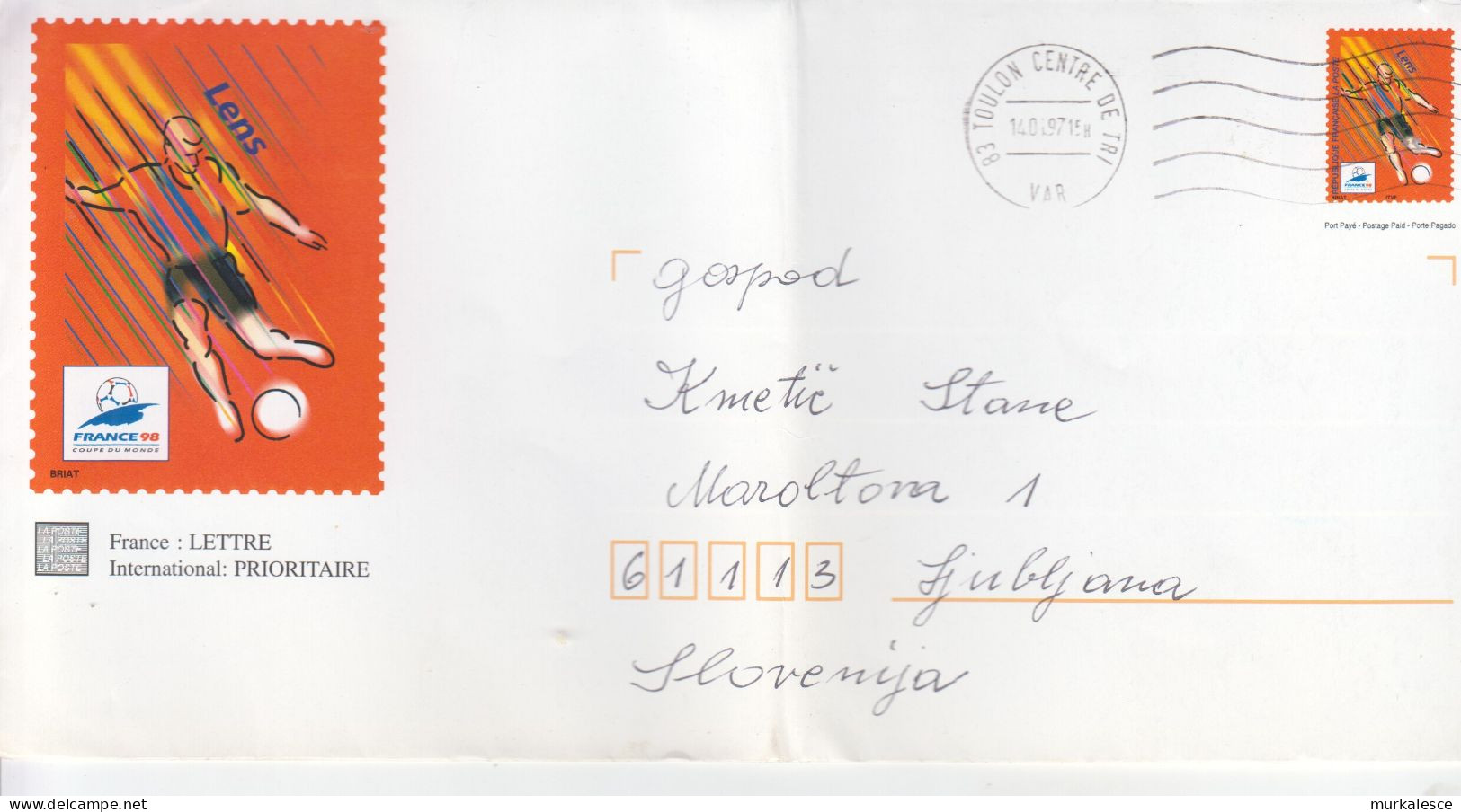 9409 --- LETTER   FRANCE    98    COUPE  DU  MONDE    TO  LJUBLJANA   SLOVENIJA - Cartas & Documentos