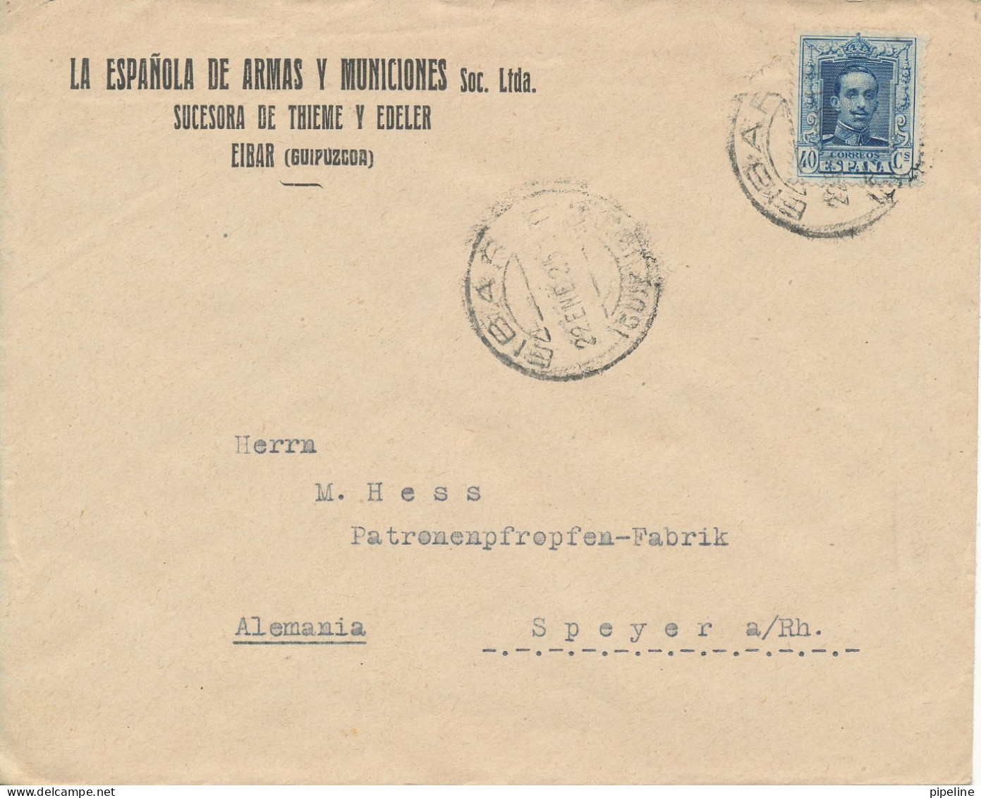 Spain Cover Sent To Germany 22-1-1925 Single Franked - Briefe U. Dokumente