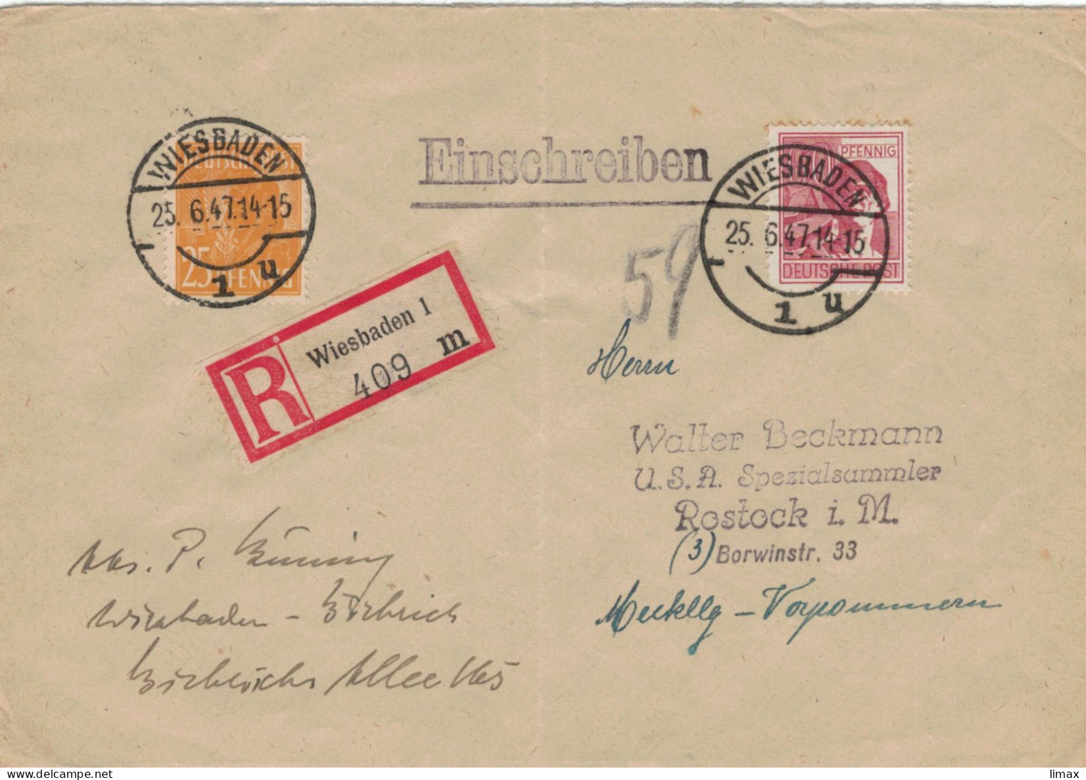 Reko Wiesbaden 1947 > Rostock - Lettres & Documents