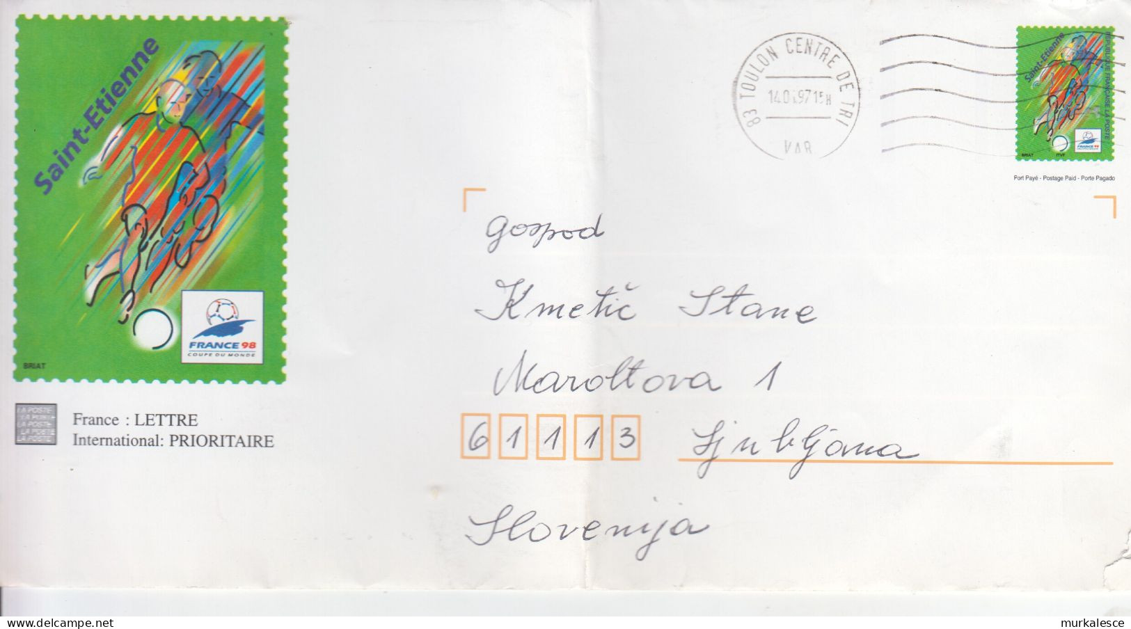 9410 --- LETTER   FRANCE    98    COUPE  DU  MONDE    TO  LJUBLJANA   SLOVENIJA - Lettres & Documents