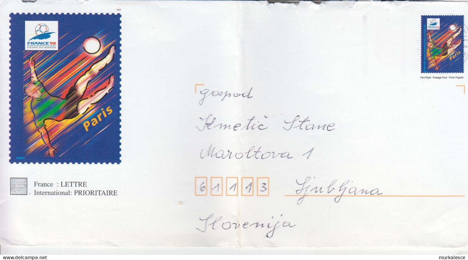 9412 --- LETTER   FRANCE    98    COUPE  DU  MONDE    TO  LJUBLJANA   SLOVENIJA - Lettres & Documents