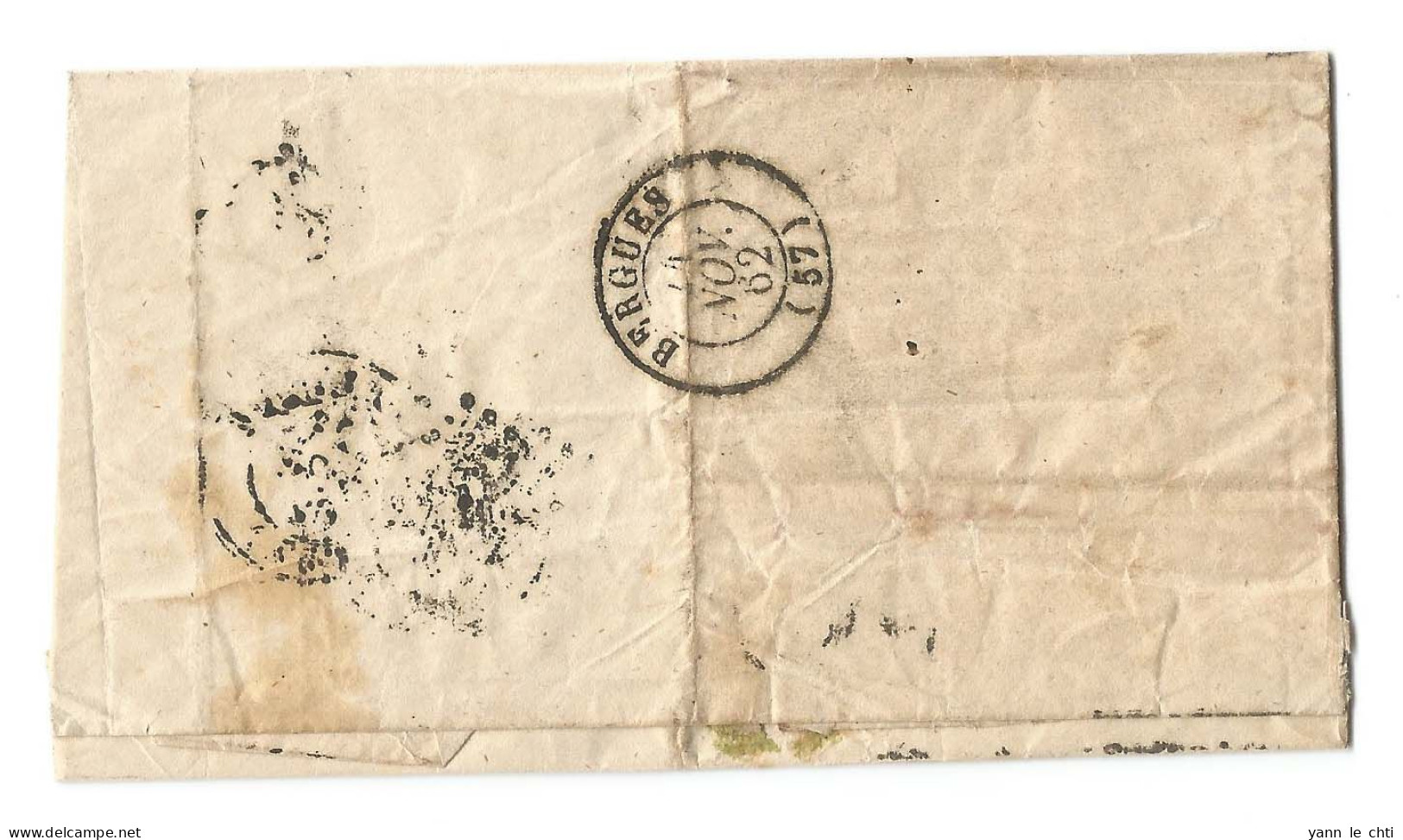 1862 Griffe H Boite à Lettres Rurale Teteghem Dunkerque 59 Nord Vers Copens Meunier Quaedypre Bergues Losange 1152 - 1862 Napoléon III