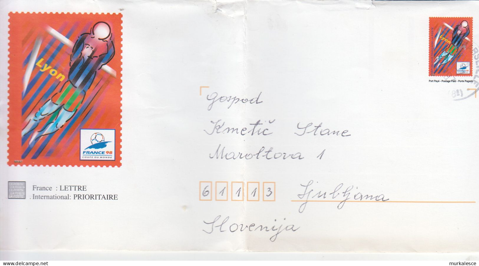 9413 --- LETTER   FRANCE    98    COUPE  DU  MONDE    TO  LJUBLJANA   SLOVENIJA - Brieven En Documenten