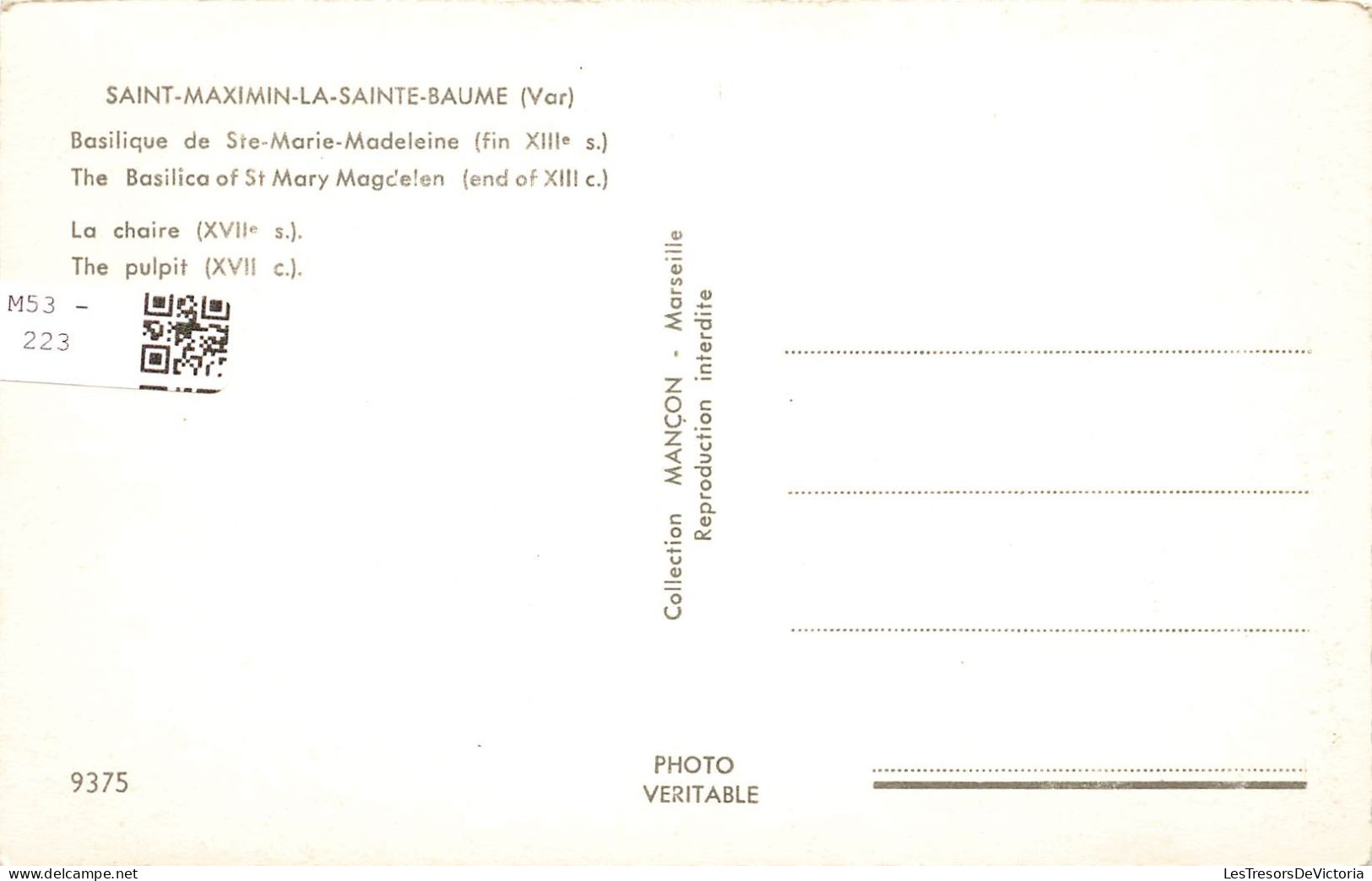 FRANCE - Saint Maximin La Sainte Baume (Var) - Basilique De Ste Madeleine (Fin XIIIe S) -  Carte Postale Ancienne - Saint-Maximin-la-Sainte-Baume