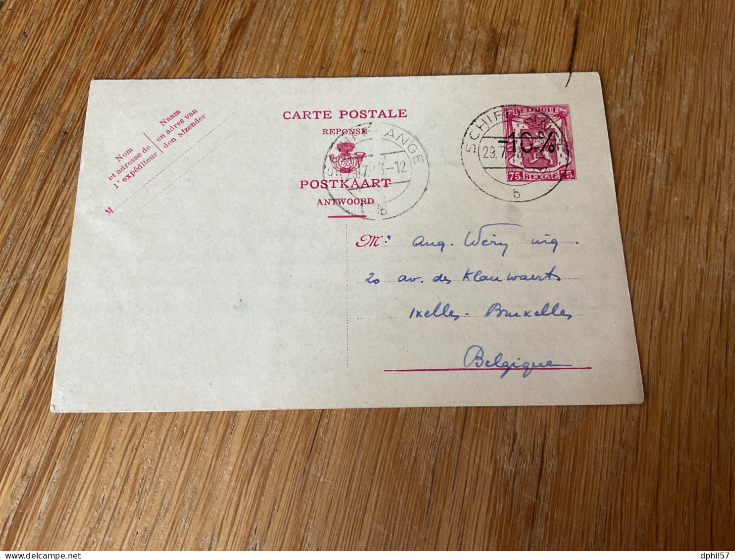 Belgique Entier Postal N°2 (-10%) Avec Cachet De Schifflange - Cartoline 1934-1951