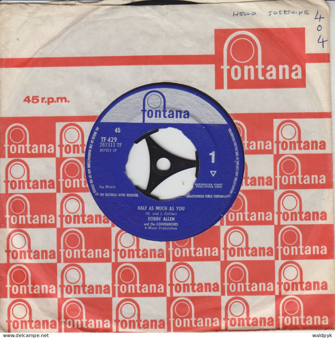 BOBBY ALLEN AND THE COMMANCHES - Half As Much As You - Other - English Music