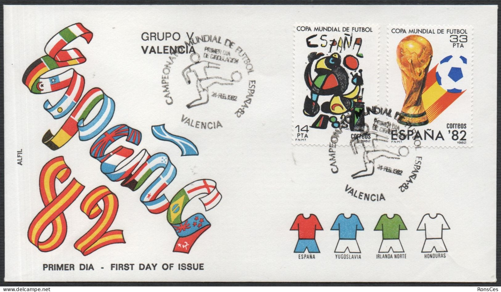 FOOTBALL - ESPAGNE VALENCIA 1982 - CAMPEONATO MUNDIAL DE FUTBOL - GRUPO V - FDC - A - 1982 – Spain