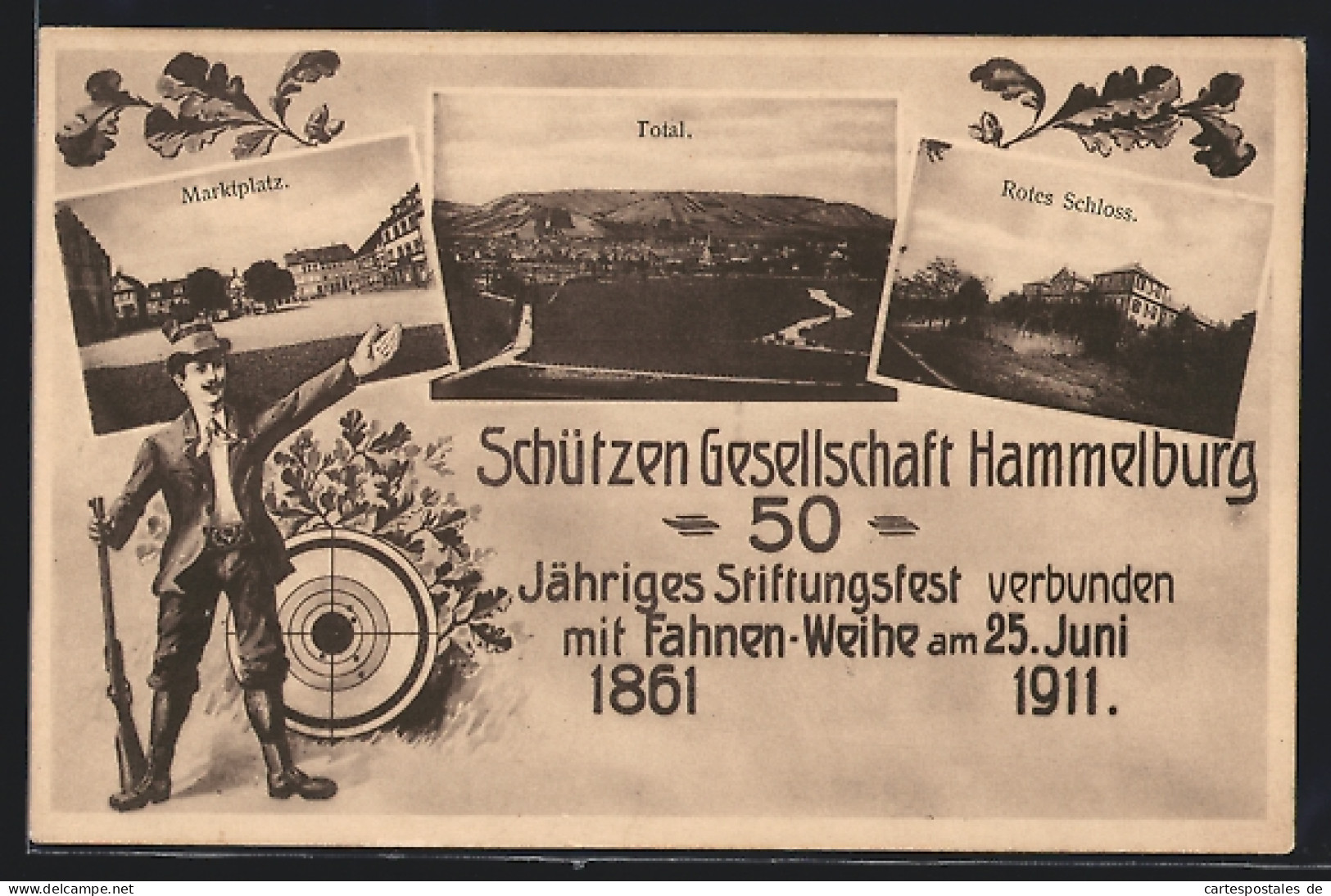 AK Hammelburg, Schützenfest, Stiftungsfest 1911, Marktplatz, Schütze, Totalansicht  - Hammelburg