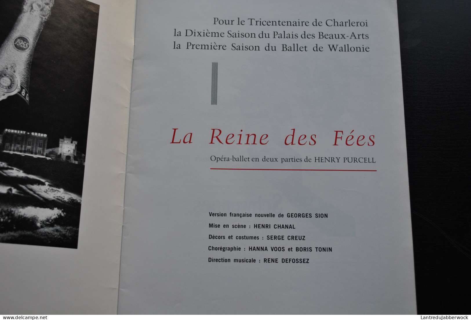 PROGRAMME LA REINE DES FEES OPERA BALLET DE PURCELL AU PALAIS DES BEAUX ARTS DE CHARLEROI ILLUSTRATION SERGE CREUZ PBA - Programs