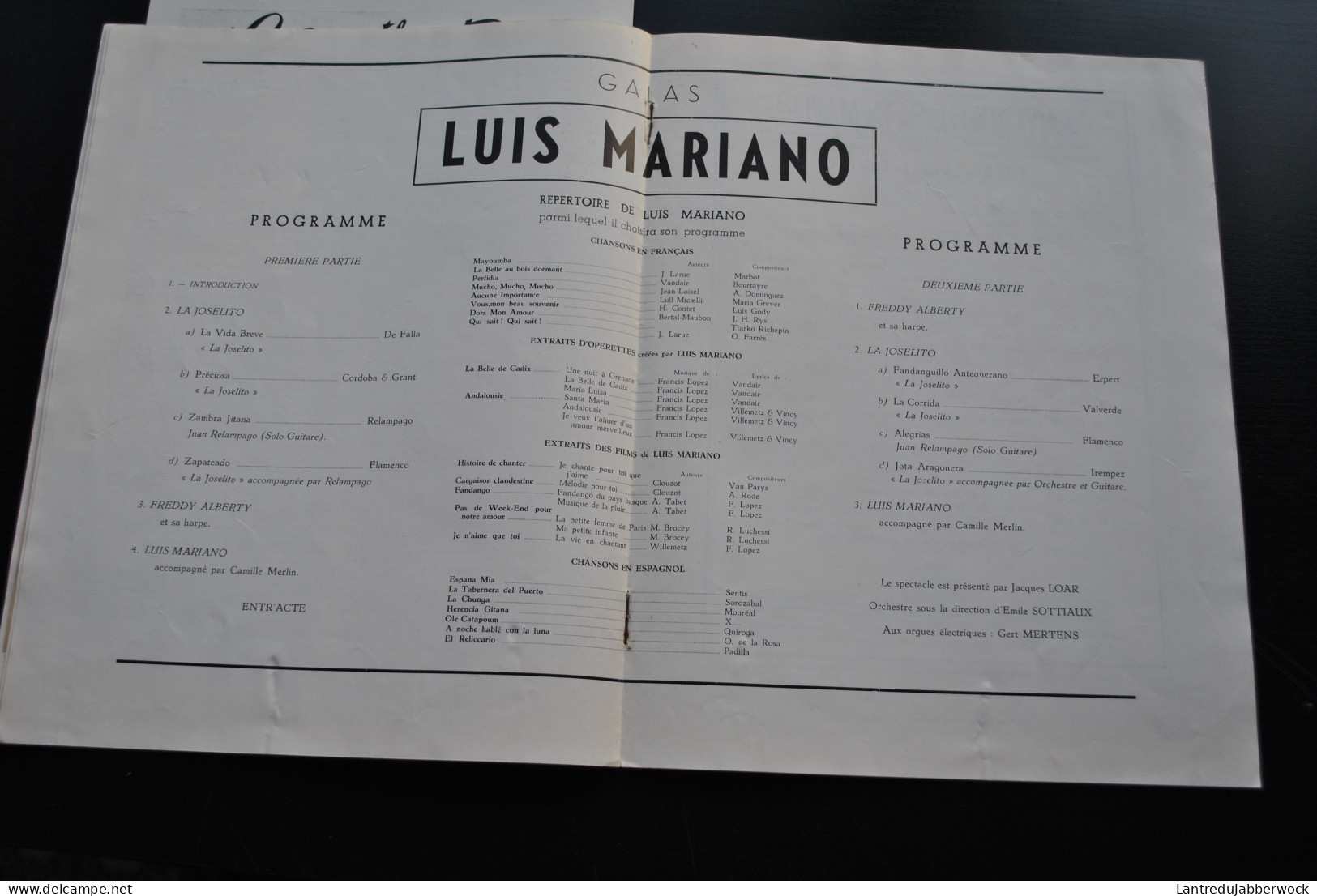 PROGRAMME LES GALAS DE LUIS MARIANO LE GRAND THEATRE DE L'ABC + Publicité Pour La Maison Bleue Bulletin D'adhésion Club - Programs