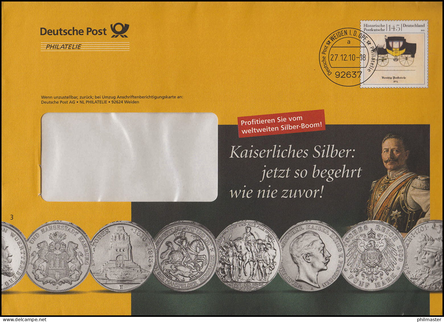 Plusbrief F 517 Postkutsche - Kaiserliches Silber WEIDEN 27.12.2010 - Briefomslagen - Ongebruikt