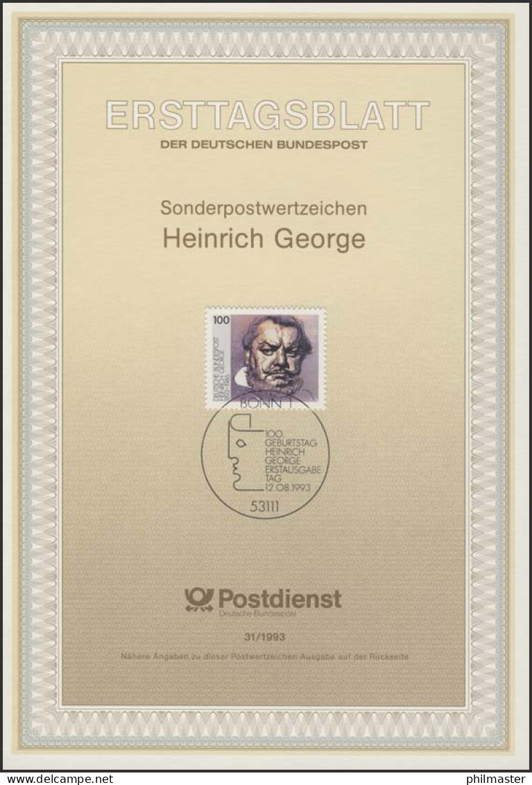 ETB 31/1993 Heinrich George, Schauspieler - 1991-2000