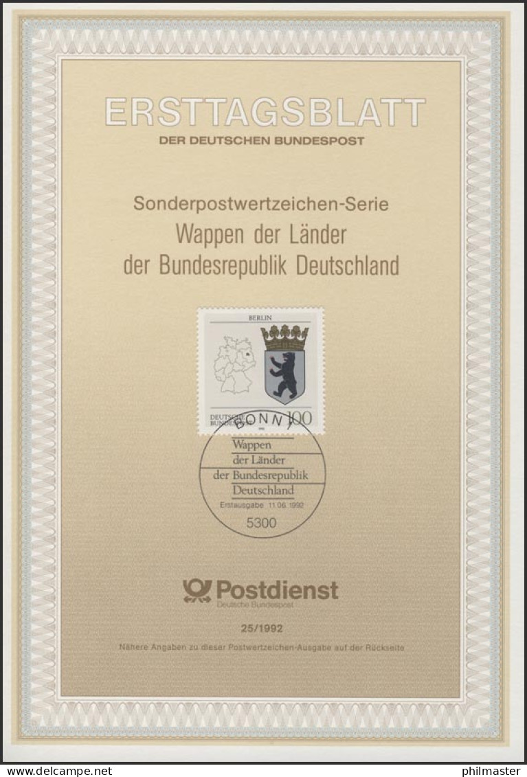 ETB 25/1992 - Wappen Der Länder: Berlin - 1991-2000